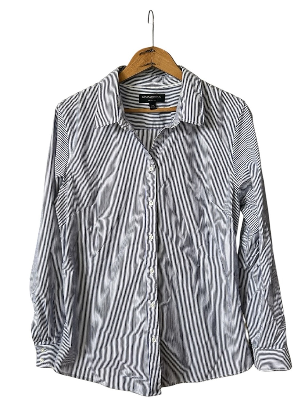 Banana Republic | Women’s Navy/White Striped Tailored Fit Button-Up Shirt Sz 14 - Picture 3 of 16